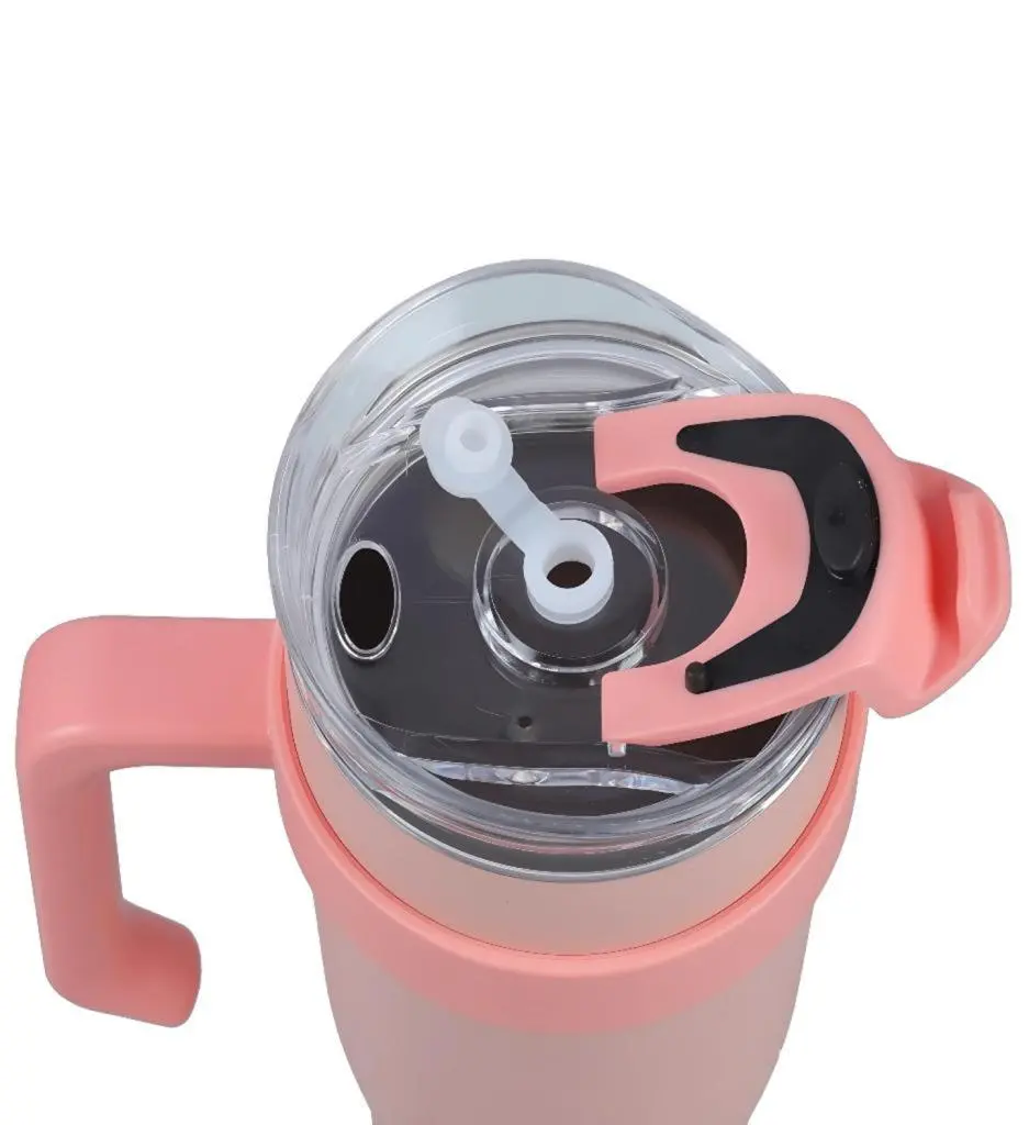 1200ML Tumbler with Handle and Straw Lid | Pink White Insulated Mug  304 Reusable Stainless Steel Insulated