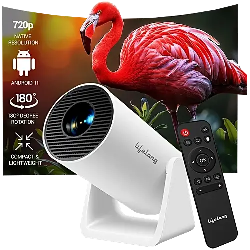Lifelong Lightbeam Smart Android Projector For Home, Native 720p HD Resolution With 4K Support, 2500 Lumen Brightness